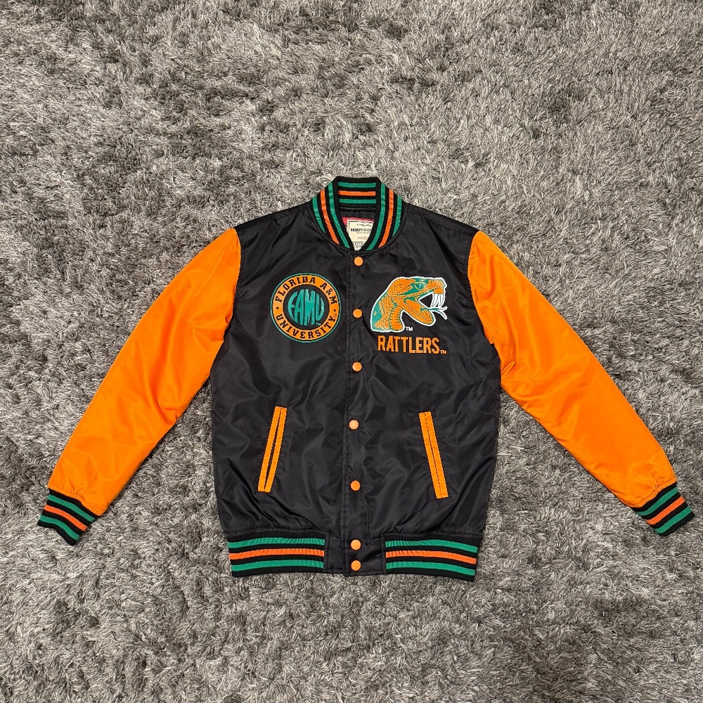 Small - FAMU Letterman-Style Satin Bomber Jacket